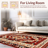 Ultra Soft Area Rug, Non Slip, Stain Resistant, Washable Area Rugs for Living Room, Bedroom, Textured Vintage Southwest Pattern(Red)