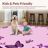 Ultra Soft Area Rug, Non Slip, Stain Resistant, Washable Area Rugs for Living Room, Bedroom, Bright Cheerful Butterfly Fantasy(Pink)