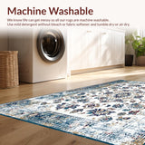 Ultra Soft Area Rug, Non Slip, Stain Resistant, Washable Area Rugs for Living Room, Bedroom, Rustic Blue Toned Medallion Design(White)