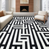 Ultra Soft Area Rug, Non Slip, Stain Resistant, Washable Area Rugs for Living Room, Bedroom, Contemporary Striped Area Rug Black and White Linear Design(Black)