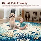 Ultra Soft Area Rug, Non Slip, Stain Resistant, Washable Area Rugs for Living Room, Bedroom, Charming Coastal Animal Print(Blue)