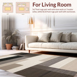 Ultra Soft Area Rug, Non Slip, Stain Resistant, Washable Area Rugs for Living Room, Bedroom, Dynamic Earthtone Linear Motif(Beige)