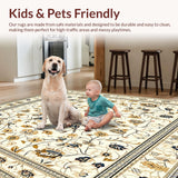 Ultra Soft Area Rug, Non Slip, Stain Resistant, Washable Area Rugs for Living Room, Bedroom, Elegant Boho Floral Area with Vintage Look(Beige)