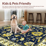 Ultra Soft Area Rug, Non Slip, Stain Resistant, Washable Area Rugs for Living Room, Bedroom, Rustic Tiled Patterned Delight(Blue)