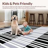Ultra Soft Area Rug, Non Slip, Stain Resistant, Washable Area Rugs for Living Room, Bedroom, Chic Monochrome Stripe Carpet for Stylish Indoor Spaces(Black)