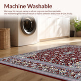 Ultra Soft Area Rug, Non Slip, Stain Resistant, Washable Area Rugs for Living Room, Bedroom, Ornate Floral Medallion Area with Deep Maroon and Silver Accents(Red)