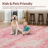 Ultra Soft Area Rug, Non Slip, Stain Resistant, Washable Area Rugs for Living Room, Bedroom, Whimsical Pastel Botanical Motif(Pink)