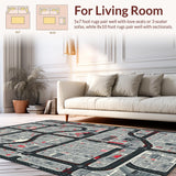 Ultra Soft Area Rug, Non Slip, Stain Resistant, Washable Area Rugs for Living Room, Bedroom, Interactive Urban Roadway Aesthetic(Gray)