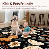 Ultra Soft Area Rug, Non Slip, Stain Resistant, Washable Area Rugs for Living Room, Bedroom, Elegant Floral-Insect Hybrid Design(Black)