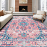 Ultra Soft Area Rug, Non Slip, Stain Resistant, Washable Area Rugs for Living Room, Bedroom, Vintage Antique Floral Aesthetic(Pink)