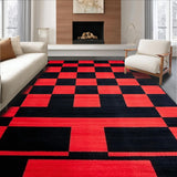 Ultra Soft Area Rug, Non Slip, Stain Resistant, Washable Area Rugs for Living Room, Bedroom, Chic Monochrome Checkered Layout(Red)