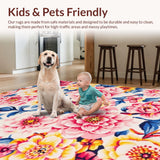 Ultra Soft Area Rug, Non Slip, Stain Resistant, Washable Area Rugs for Living Room, Bedroom, Colorful Geometric Floral Fusion(Pink)