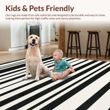 Ultra Soft Area Rug, Non Slip, Stain Resistant, Washable Area Rugs for Living Room, Bedroom, Handcrafted Monochromatic Striped Rug with Alternating Bands(Black)