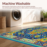 Ultra Soft Area Rug, Non Slip, Stain Resistant, Washable Area Rugs for Living Room, Bedroom, Vibrant Mexican Talavera Tile Rug with Colorful Pottery and Floral Designs(Blue)