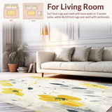 Ultra Soft Area Rug, Non Slip, Stain Resistant, Washable Area Rugs for Living Room, Bedroom, Abstract Washable Area Rug in Yellow and Gray Vintage Floral Design(Yellow)