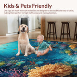Ultra Soft Area Rug, Non Slip, Stain Resistant, Washable Area Rugs for Living Room, Bedroom, Vibrant Underwater Paradise Rug With Sea Turtles Swimming Among Coral Reef(Blue)