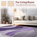 Ultra Soft Area Rug, Non Slip, Stain Resistant, Washable Area Rugs for Living Room, Bedroom, Sophisticated Black Grey Ripple Effect(Purple)