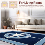 Ultra Soft Area Rug, Non Slip, Stain Resistant, Washable Area Rugs for Living Room, Bedroom, Serene Blue Tones with Compass(Blue)