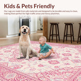 Ultra Soft Area Rug, Non Slip, Stain Resistant, Washable Area Rugs for Living Room, Bedroom, Luxurious Paisley Velvet Motif(Pink)