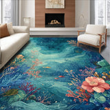 Ultra Soft Area Rug, Non Slip, Stain Resistant, Washable Area Rugs for Living Room, Bedroom, Aqua Garden Rug Undersea Floral Carpet(Blue)