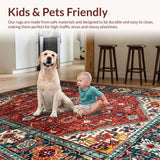 Ultra Soft Area Rug, Non Slip, Stain Resistant, Washable Area Rugs for Living Room, Bedroom, Rustic Earthy Vintage Motif(Red)