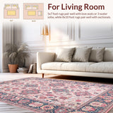 Ultra Soft Area Rug, Non Slip, Stain Resistant, Washable Area Rugs for Living Room, Bedroom, Chic Transitional Lattice Motif(Pink)