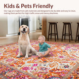 Ultra Soft Area Rug, Non Slip, Stain Resistant, Washable Area Rugs for Living Room, Bedroom, Striking Eclectic Floral Fusion(Orange)