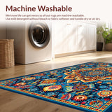 Ultra Soft Area Rug, Non Slip, Stain Resistant, Washable Area Rugs for Living Room, Bedroom, Chic Vintage-Inspired Tiled Arrangement(Blue)