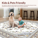 Ultra Soft Area Rug, Non Slip, Stain Resistant, Washable Area Rugs for Living Room, Bedroom, Vibrant Luxurious Medallion Theme(White)