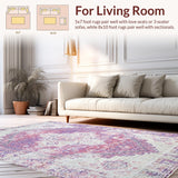 Ultra Soft Area Rug, Non Slip, Stain Resistant, Washable Area Rugs for Living Room, Bedroom, Rustic Ivory Trellis Aesthetic(Purple)