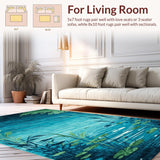 Ultra Soft Area Rug, Non Slip, Stain Resistant, Washable Area Rugs for Living Room, Bedroom, Serene Nature-Inspired Motif(Blue)