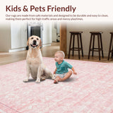 Ultra Soft Area Rug, Non Slip, Stain Resistant, Washable Area Rugs for Living Room, Bedroom, Preppy Bow Motif Rug Scalloped Edge Coquette-Inspired Smooth Accent(Pink)