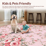 Ultra Soft Area Rug, Non Slip, Stain Resistant, Washable Area Rugs for Living Room, Bedroom, Chic Contemporary Floral Elegance(Pink)