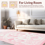 Ultra Soft Area Rug, Non Slip, Stain Resistant, Washable Area Rugs for Living Room, Bedroom, Vibrant Coral Seaside Charm(Pink)
