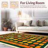 Ultra Soft Area Rug, Non Slip, Stain Resistant, Washable Area Rugs for Living Room, Bedroom, Vintage Geometric Hexagon Fusion(Orange)