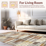 Ultra Soft Area Rug, Non Slip, Stain Resistant, Washable Area Rugs for Living Room, Bedroom, Elegant Scalloped Earth Tone Pattern(Brown)