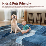 Ultra Soft Area Rug, Non Slip, Stain Resistant, Washable Area Rugs for Living Room, Bedroom, Contemporary Geometric Patterned Aesthetic(Blue)