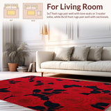Ultra Soft Area Rug, Non Slip, Stain Resistant, Washable Area Rugs for Living Room, Bedroom, Bold Modern Botanical Print(Red)