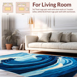 Ultra Soft Area Rug, Non Slip, Stain Resistant, Washable Area Rugs for Living Room, Bedroom, Tranquil Oceanic Abstract Waves(Blue)