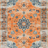 Ultra Soft Area Rug, Non Slip, Stain Resistant, Washable Area Rugs for Living Room, Bedroom, Sophisticated Low-Pile Floral Aesthetic(Orange)