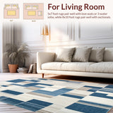 Ultra Soft Area Rug, Non Slip, Stain Resistant, Washable Area Rugs for Living Room, Bedroom, Contemporary Patchwork Beige & Blue Geometric(Blue)