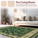 Ultra Soft Area Rug, Non Slip, Stain Resistant, Washable Area Rugs for Living Room, Bedroom, Beige Boho with Floral Motifs(Green)