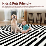 Ultra Soft Area Rug, Non Slip, Stain Resistant, Washable Area Rugs for Living Room, Bedroom, Sleek Modern Area Rug with Unique Striped Geometric Design(Black)