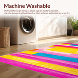 Ultra Soft Area Rug, Non Slip, Stain Resistant, Washable Area Rugs for Living Room, Bedroom, Playful Colorful Stripe Motif(Pink)