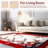 Ultra Soft Area Rug, Non Slip, Stain Resistant, Washable Area Rugs for Living Room, Bedroom, Traditional Japanese Blossom Theme(Red)