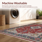 Ultra Soft Area Rug, Non Slip, Stain Resistant, Washable Area Rugs for Living Room, Bedroom, Elegant Low-Pile Medallion Aesthetic(Red)