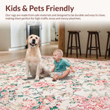 Ultra Soft Area Rug, Non Slip, Stain Resistant, Washable Area Rugs for Living Room, Bedroom, Sophisticated Distressed Floral Design(Ivory)