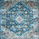 Ultra Soft Area Rug, Non Slip, Stain Resistant, Washable Area Rugs for Living Room, Bedroom, Elegant Faded Floral Motif(Blue)