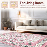 Ultra Soft Area Rug, Non Slip, Stain Resistant, Washable Area Rugs for Living Room, Bedroom, Modern Faded Flower Pattern(Pink)