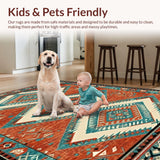 Ultra Soft Area Rug, Non Slip, Stain Resistant, Washable Area Rugs for Living Room, Bedroom, Elegant Vibrant Diamond Elements(Red)
